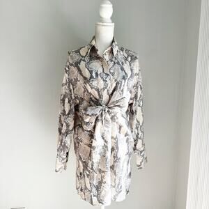 H&M Snakeskin Print Shirt Dress Tunic Top XS Long Sleeve Tie Waist